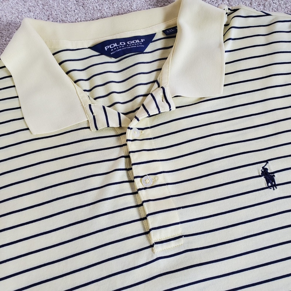Polo Golf Ralph Lauren Men's Polo Shirt SZ XXL Yellow Stripe Spanish Wells Golf